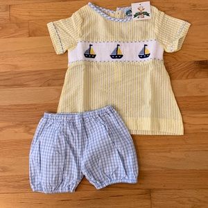 NEW Southern Taters Smocked Sailboat Outfit